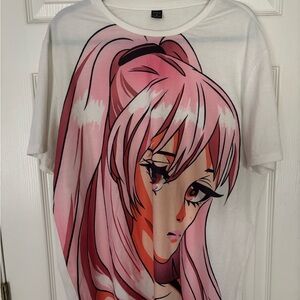 Anime Graphic White and Pink Tee